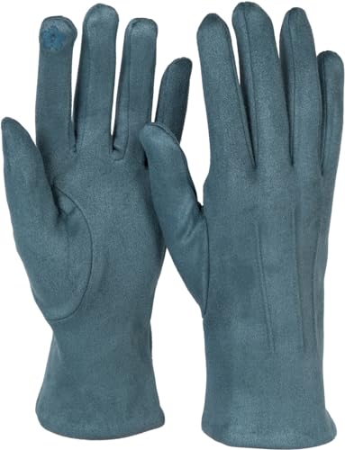 styleBREAKER Damen Touchscreen Handschuhe Einfarbig mit Ziernähten, warme Fingerhandschuhe, Winter 09010043, Farbe:Grau-Blau von styleBREAKER