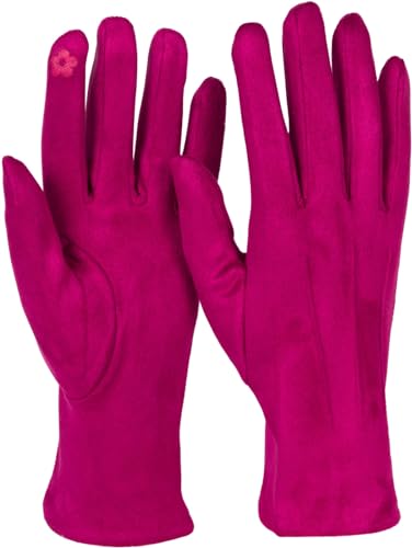 styleBREAKER Damen Touchscreen Handschuhe Einfarbig mit Ziernähten, warme Fingerhandschuhe, Winter 09010043, Farbe:Himbeere von styleBREAKER