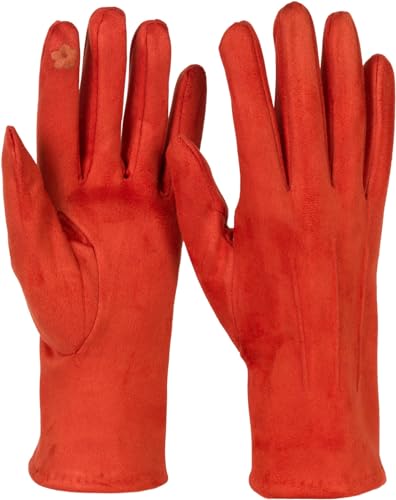 styleBREAKER Damen Touchscreen Handschuhe Einfarbig mit Ziernähten, warme Fingerhandschuhe, Winter 09010043, Farbe:Orange von styleBREAKER