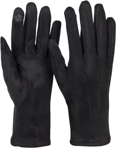 styleBREAKER Damen Touchscreen Handschuhe Einfarbig mit Ziernähten, warme Fingerhandschuhe, Winter 09010043, Farbe:Schwarz von styleBREAKER