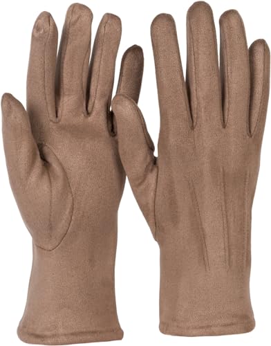 styleBREAKER Damen Touchscreen Handschuhe Einfarbig mit Ziernähten, warme Fingerhandschuhe, Winter 09010043, Farbe:Taupe von styleBREAKER