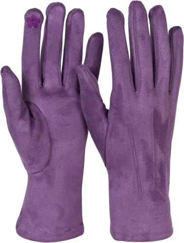 styleBREAKER Damen Touchscreen Handschuhe Einfarbig mit Ziernähten, warme Fingerhandschuhe, Winter 09010043, Farbe:Violett von styleBREAKER