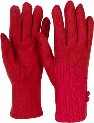 styleBREAKER Damen Touchscreen Handschuhe Einfarbig mit Zopfmuster und Knöpfen, warme Fingerhandschuhe, Winter 09010041, Farbe:Terracotta von styleBREAKER