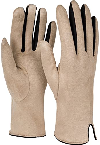 styleBREAKER Damen Touchscreen Handschuhe mit Farbkontrast und Fleece Futter, warme Thermo Fingerhandschuhe, Winter 09010030, Farbe:Beige von styleBREAKER