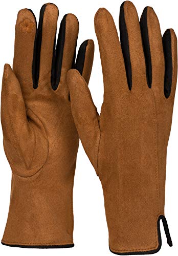 styleBREAKER Damen Touchscreen Handschuhe mit Farbkontrast und Fleece Futter, warme Thermo Fingerhandschuhe, Winter 09010030, Farbe:Cognac von styleBREAKER