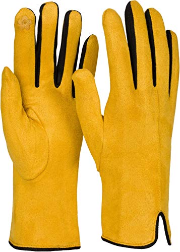 styleBREAKER Damen Touchscreen Handschuhe mit Farbkontrast und Fleece Futter, warme Thermo Fingerhandschuhe, Winter 09010030, Farbe:Curry von styleBREAKER