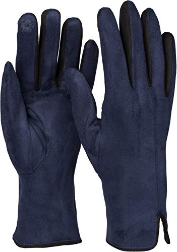 styleBREAKER Damen Touchscreen Handschuhe mit Farbkontrast und Fleece Futter, warme Thermo Fingerhandschuhe, Winter 09010030, Farbe:Dunkelblau von styleBREAKER