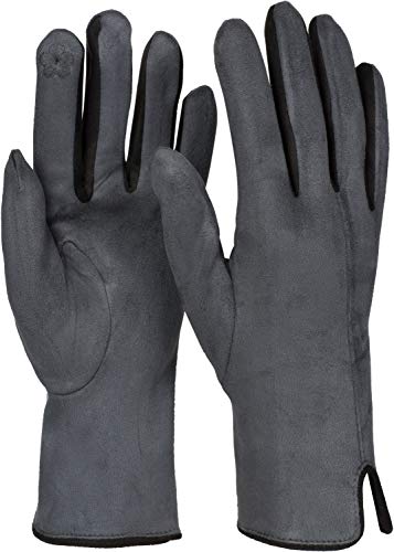 styleBREAKER Damen Touchscreen Handschuhe mit Farbkontrast und Fleece Futter, warme Thermo Fingerhandschuhe, Winter 09010030, Farbe:Dunkelgrau von styleBREAKER