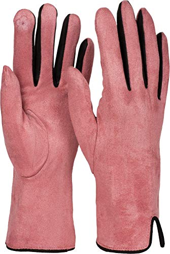 styleBREAKER Damen Touchscreen Handschuhe mit Farbkontrast und Fleece Futter, warme Thermo Fingerhandschuhe, Winter 09010030, Farbe:Rose von styleBREAKER