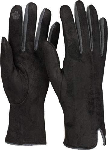 styleBREAKER Damen Touchscreen Handschuhe mit Farbkontrast und Fleece Futter, warme Thermo Fingerhandschuhe, Winter 09010030, Farbe:Schwarz von styleBREAKER