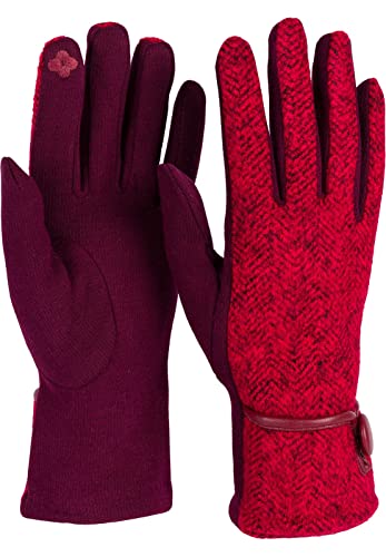 styleBREAKER Damen Touchscreen Handschuhe mit Fischgrät Muster und Fleece Futter, warme Fingerhandschuhe, Winter 09010036, Farbe:Bordeaux-Rot von styleBREAKER