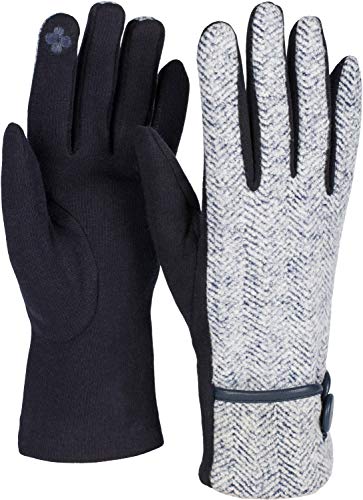 styleBREAKER Damen Touchscreen Handschuhe mit Fischgrät Muster und Fleece Futter, warme Fingerhandschuhe, Winter 09010036, Farbe:Dunkelblau von styleBREAKER