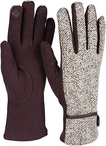 styleBREAKER Damen Touchscreen Handschuhe mit Fischgrät Muster und Fleece Futter, warme Fingerhandschuhe, Winter 09010036, Farbe:Dunkelbraun von styleBREAKER