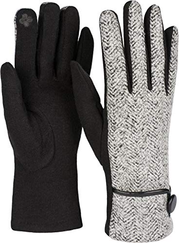 styleBREAKER Damen Touchscreen Handschuhe mit Fischgrät Muster und Fleece Futter, warme Fingerhandschuhe, Winter 09010036, Farbe:Schwarz von styleBREAKER