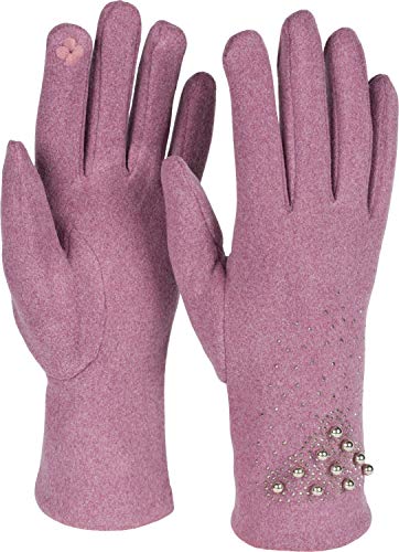 styleBREAKER Damen Touchscreen Handschuhe mit Strass und Perlen, Fleece Futter, warme Fingerhandschuhe, Winter 09010035, Farbe:Mauve von styleBREAKER