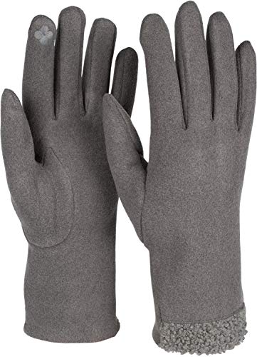 styleBREAKER Damen Touchscreen Handschuhe mit Teddyfell am Saum und Fleece Futter, warme Fingerhandschuhe, Winter 09010034, Farbe:Dunkelgrau von styleBREAKER