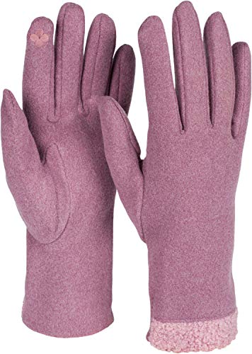 styleBREAKER Damen Touchscreen Handschuhe mit Teddyfell am Saum und Fleece Futter, warme Fingerhandschuhe, Winter 09010034, Farbe:Mauve von styleBREAKER