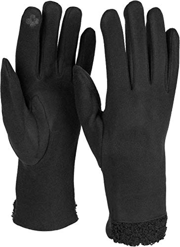 styleBREAKER Damen Touchscreen Handschuhe mit Teddyfell am Saum und Fleece Futter, warme Fingerhandschuhe, Winter 09010034, Farbe:Schwarz von styleBREAKER