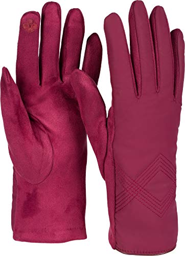 styleBREAKER Damen Touchscreen Handschuhe mit Zick-Zack Stepp und Fleece Futter, warme Fingerhandschuhe, Winter 09010033, Farbe:Bordeaux-Rot von styleBREAKER