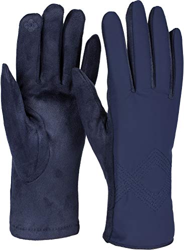 styleBREAKER Damen Touchscreen Handschuhe mit Zick-Zack Stepp und Fleece Futter, warme Fingerhandschuhe, Winter 09010033, Farbe:Dunkelblau von styleBREAKER