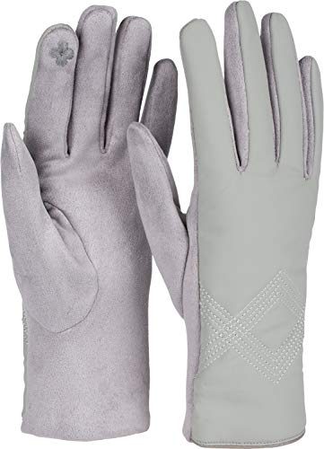 styleBREAKER Damen Touchscreen Handschuhe mit Zick-Zack Stepp und Fleece Futter, warme Fingerhandschuhe, Winter 09010033, Farbe:Hellgrau von styleBREAKER