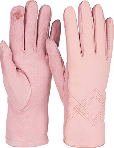 styleBREAKER Damen Touchscreen Handschuhe mit Zick-Zack Stepp und Fleece Futter, warme Fingerhandschuhe, Winter 09010033, Farbe:Rose von styleBREAKER