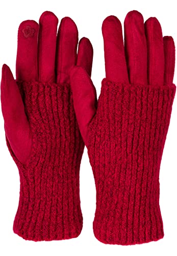 styleBREAKER Damen Touchscreen Stoff Handschuhe mit abnehmbaren Strick Stulpen, warme Fingerhandschuhe, Winter 09010022, Farbe:Bordeaux-Rot von styleBREAKER