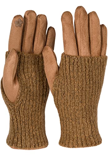 styleBREAKER Kuschelige Damen Touchscreen Handschuhe mit abnehmbaren Strickstulpen, warme Winterhandschuhe für eisige Tage 09010022, Farbe:Camel von styleBREAKER
