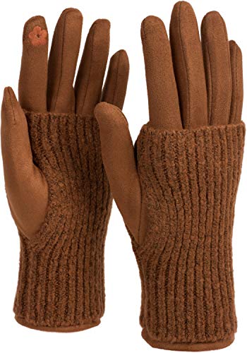styleBREAKER Kuschelige Damen Touchscreen Handschuhe mit abnehmbaren Strickstulpen, warme Winterhandschuhe für eisige Tage 09010022, Farbe:Cognac von styleBREAKER