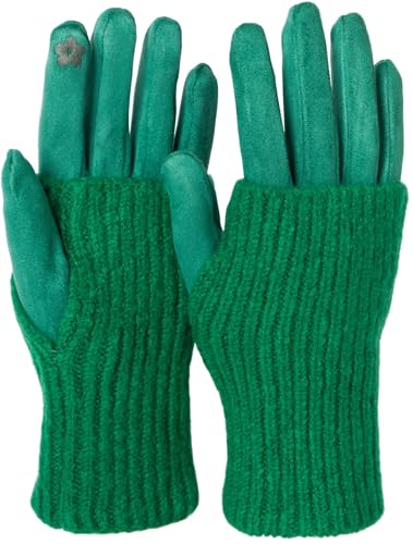 styleBREAKER Damen Touchscreen Stoff Handschuhe mit abnehmbaren Strick Stulpen, warme Fingerhandschuhe, Winter 09010022, Farbe:Dunkelgrün von styleBREAKER