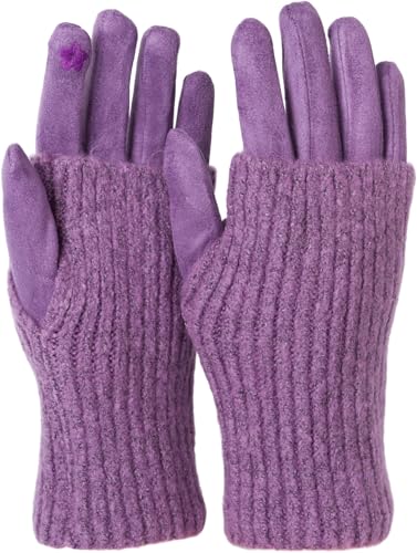 styleBREAKER Damen Touchscreen Stoff Handschuhe mit abnehmbaren Strick Stulpen, warme Fingerhandschuhe, Winter 09010022, Farbe:Flieder von styleBREAKER