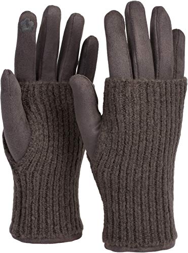 styleBREAKER Damen Touchscreen Stoff Handschuhe mit abnehmbaren Strick Stulpen, warme Fingerhandschuhe, Winter 09010022, Farbe:Grau von styleBREAKER