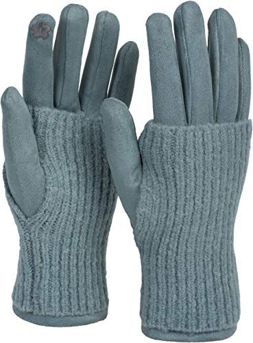 styleBREAKER Damen Touchscreen Stoff Handschuhe mit abnehmbaren Strick Stulpen, warme Fingerhandschuhe, Winter 09010022, Farbe:Hellblau von styleBREAKER