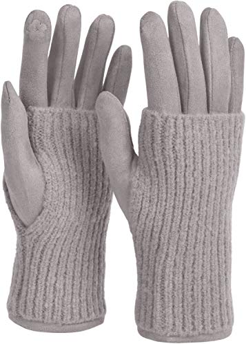 styleBREAKER Kuschelige Damen Touchscreen Handschuhe mit abnehmbaren Strickstulpen, warme Winterhandschuhe für eisige Tage 09010022, Farbe:Hellgrau von styleBREAKER