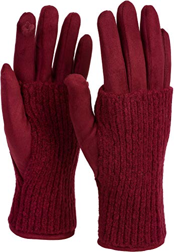styleBREAKER Damen Touchscreen Stoff Handschuhe mit abnehmbaren Strick Stulpen, warme Fingerhandschuhe, Winter 09010022, Farbe:Himbeere von styleBREAKER