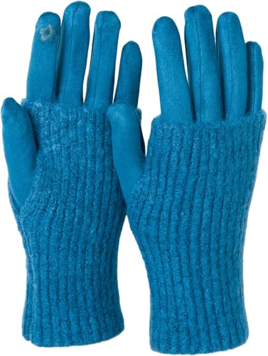 styleBREAKER Damen Touchscreen Stoff Handschuhe mit abnehmbaren Strick Stulpen, warme Fingerhandschuhe, Winter 09010022, Farbe:Petrol von styleBREAKER