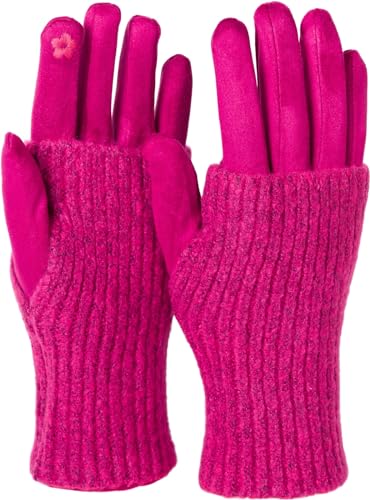 styleBREAKER Damen Touchscreen Stoff Handschuhe mit abnehmbaren Strick Stulpen, warme Fingerhandschuhe, Winter 09010022, Farbe:Pink von styleBREAKER