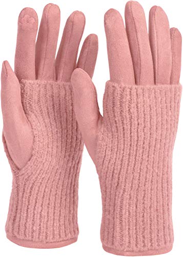 styleBREAKER Kuschelige Damen Touchscreen Handschuhe mit abnehmbaren Strickstulpen, warme Winterhandschuhe für eisige Tage 09010022, Farbe:Rose von styleBREAKER