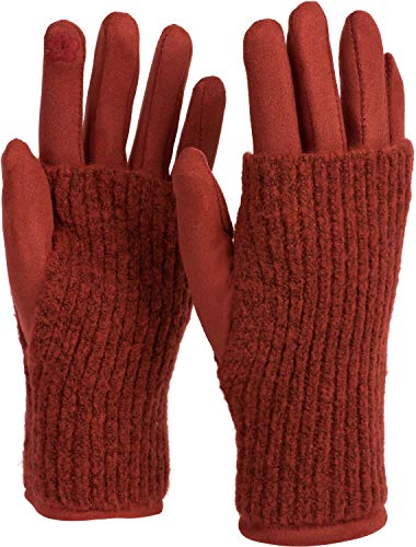 styleBREAKER Damen Touchscreen Stoff Handschuhe mit abnehmbaren Strick Stulpen, warme Fingerhandschuhe, Winter 09010022, Farbe:Rost von styleBREAKER