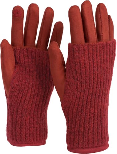 styleBREAKER Kuschelige Damen Touchscreen Handschuhe mit abnehmbaren Strickstulpen, warme Winterhandschuhe für eisige Tage 09010022, Farbe:Rost von styleBREAKER