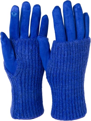 styleBREAKER Damen Touchscreen Stoff Handschuhe mit abnehmbaren Strick Stulpen, warme Fingerhandschuhe, Winter 09010022, Farbe:Royalblau von styleBREAKER