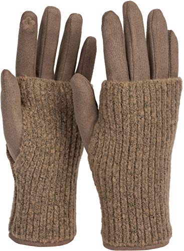 styleBREAKER Damen Touchscreen Stoff Handschuhe mit abnehmbaren Strick Stulpen, warme Fingerhandschuhe, Winter 09010022, Farbe:Taupe von styleBREAKER