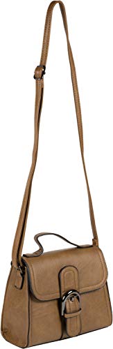 styleBREAKER Damen Umhängetasche Minibag mit Deko Schnalle, verstellbarer Tragegurt, Einfarbige Handtasche 02012357, Farbe:Braun von styleBREAKER
