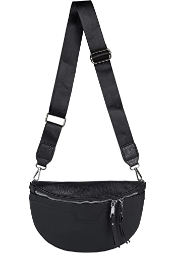 styleBREAKER Damen Umhängetasche in Halbmond Form, abnehmbarer verstellbarer Schultergurt, Einfarbige Handtasche 02012380, Farbe:Schwarz von styleBREAKER