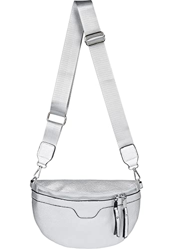 styleBREAKER Damen Umhängetasche in Halbmond Form, abnehmbarer verstellbarer Schultergurt, Einfarbige Handtasche 02012380, Farbe:Silber von styleBREAKER