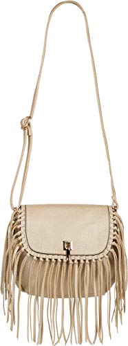 styleBREAKER Damen Umhängetasche mit Fransen und Steckverschluss, Schultertasche, Fringe Bag, Crossbody Bag 02012300, Farbe:Gold von styleBREAKER