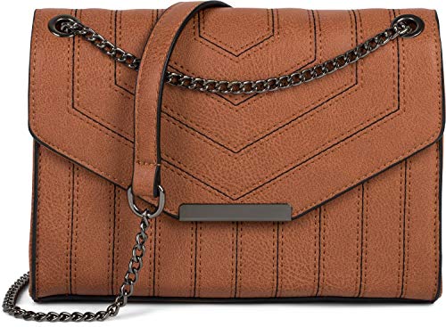 styleBREAKER Damen Umhängetasche mit Ziernähten und Kette, Schultertasche, Handtasche, Tasche 02012308, Farbe:Cognac von styleBREAKER