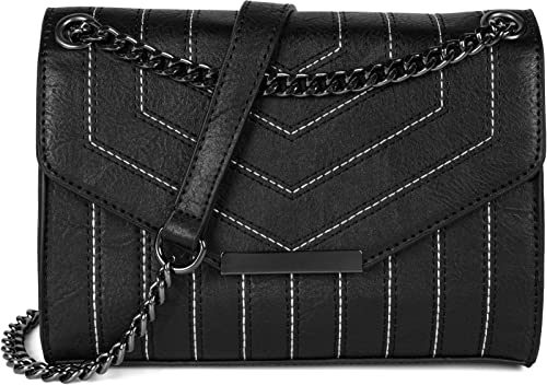 styleBREAKER Damen Umhängetasche mit Ziernähten und Kette, Schultertasche, Handtasche, Tasche 02012308, Farbe:Schwarz von styleBREAKER