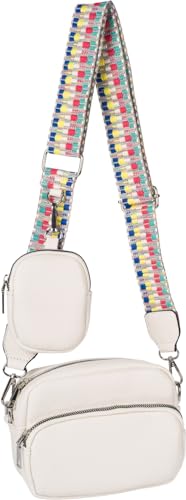 styleBREAKER Damen Umhängetaschen Set 2-Teilig, gemusterter Schultergurt und ovale Börse, Rechteckige Crossbody Bag Einfarbig 02012405, Farbe:Creme von styleBREAKER