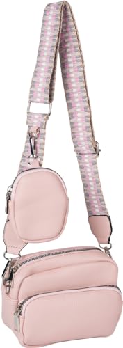 styleBREAKER Damen Umhängetaschen Set 2-Teilig, gemusterter Schultergurt und ovale Börse, Rechteckige Crossbody Bag Einfarbig 02012405, Farbe:Rose von styleBREAKER